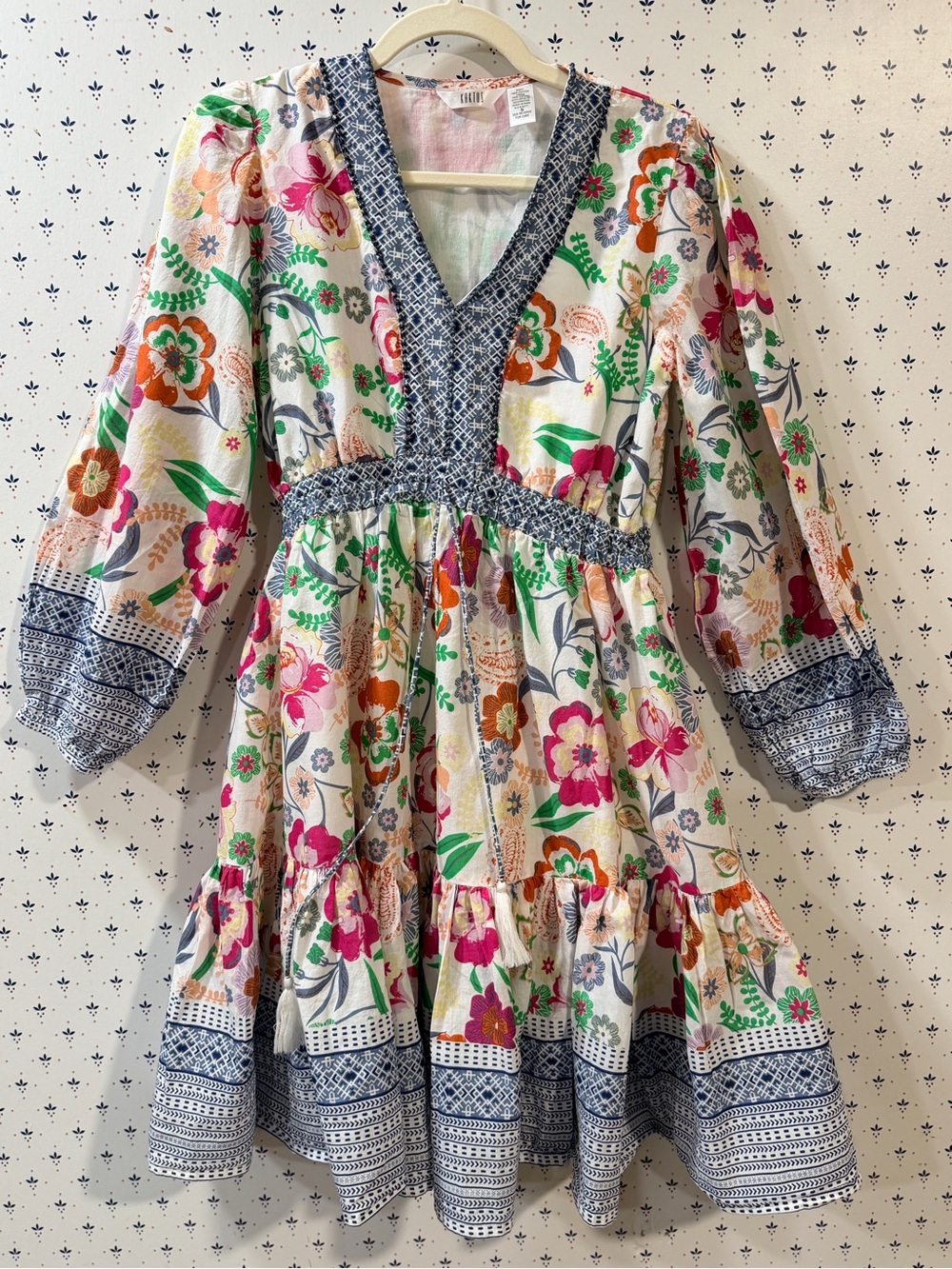 Kaktus Floral Geometric Cotton Ruffle Mini Dress - Size S